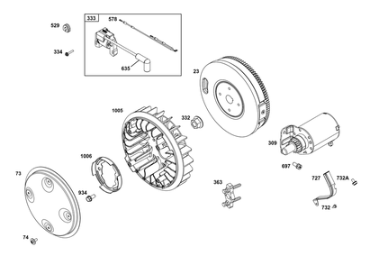 Flywheel, Ignition, And Starter Group Diagram and Parts List for 356777-0147-B5 200000 - 399999 Briggs and Stratton Engine